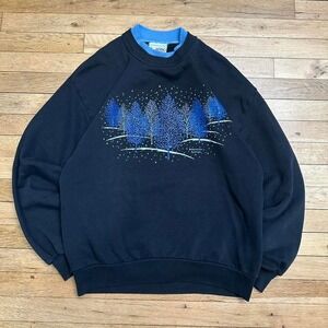 Vintage 90s Winter Navy Blue Crewneck Sweatshirt
